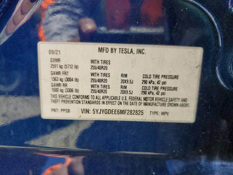 Aukcja sprzedaży 2021 Tesla Model Y, vin: 5YJYGDEE6MF282825, numer aukcji: 57087726