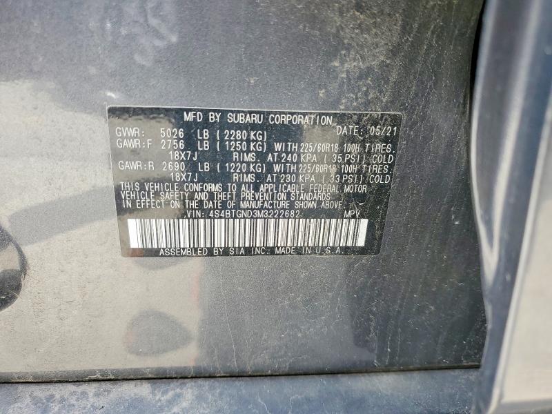 57344236 :رقم المزاد ، 4S4BTGND3M3222682 vin ، 2021 Subaru Outback مزاد بيع