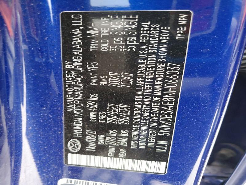 2022 Hyundai Tucson მანქანა იყიდება აუქციონზე, vin: 5NMJB3AE8NH066037, აუქციონის ნომერი: 79136285