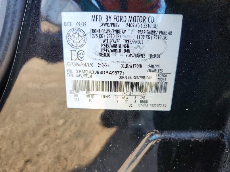 55256826 :رقم المزاد ، 2FMDK3J98DBA98771 vin ، 2013 Ford Edge مزاد بيع