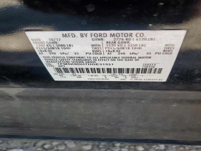 Aukcja sprzedaży 2017 Ford Explorer, vin: 1FM5K8DH7HGE31531, numer aukcji: 59339206