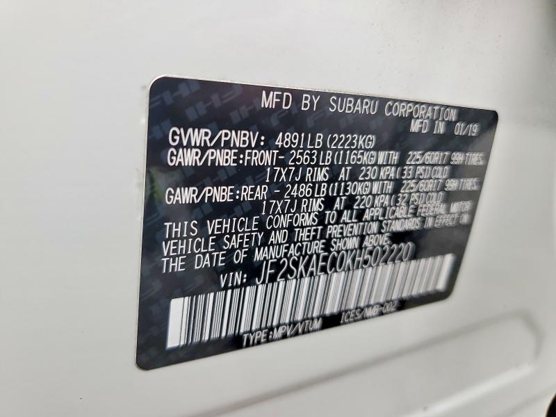 Продажа на аукционе авто 2019 Subaru Forester, vin: JF2SKAEC0KH502220, номер лота: 59033186