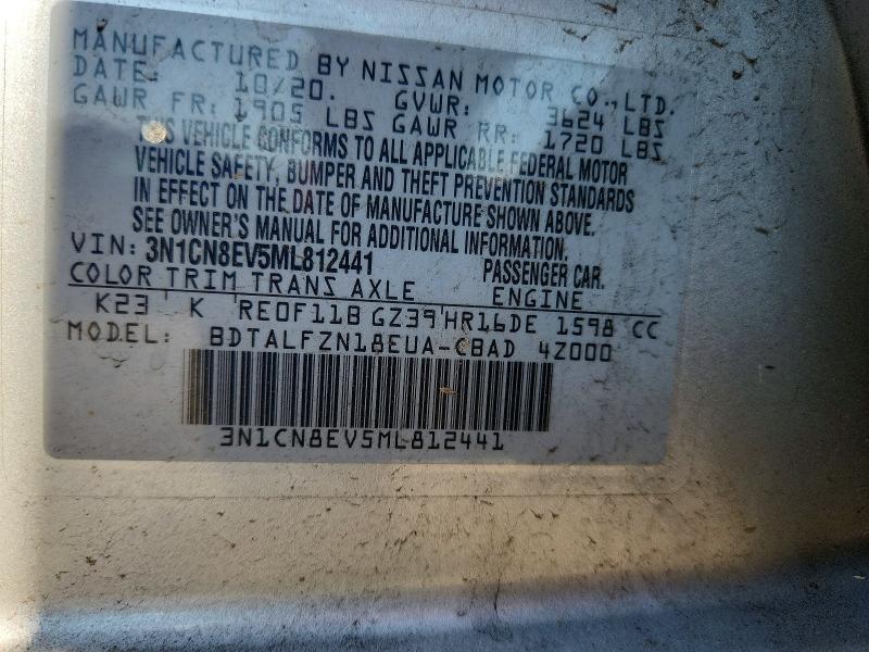 2021 Nissan Versa მანქანა იყიდება აუქციონზე, vin: 3N1CN8EV5ML812441, აუქციონის ნომერი: 56402116