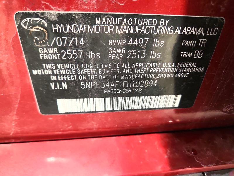 2015 Hyundai Sonata მანქანა იყიდება აუქციონზე, vin: 5NPE34AF1FH102894, აუქციონის ნომერი: 56474446
