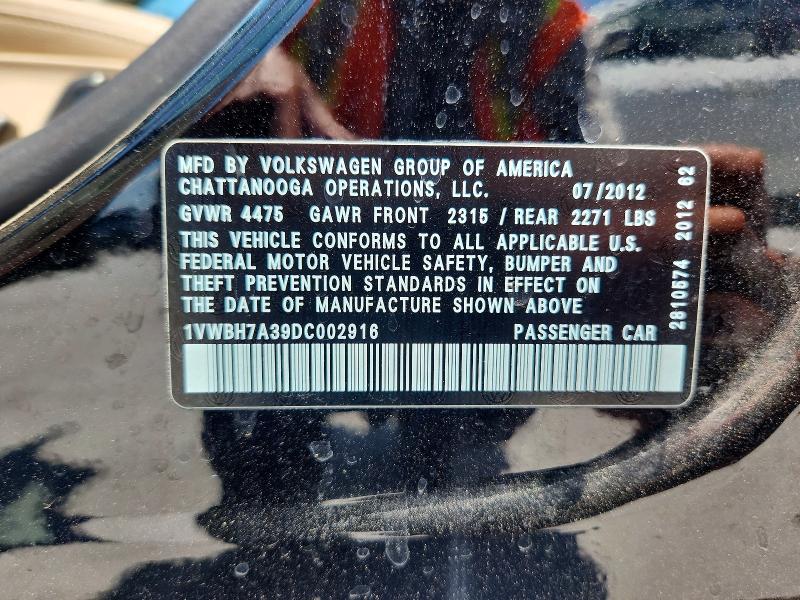 Продажа на аукционе авто 2013 Volkswagen Passat, vin: 1VWBH7A39DC002916, номер лота: 57827036