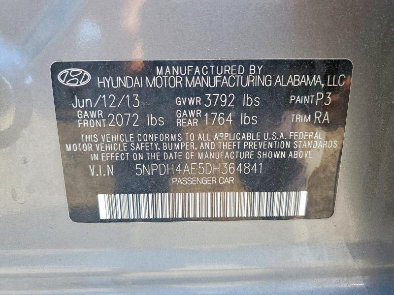 2013 Hyundai Elantra მანქანა იყიდება აუქციონზე, vin: 5NPDH4AE5DH364841, აუქციონის ნომერი: 56469736