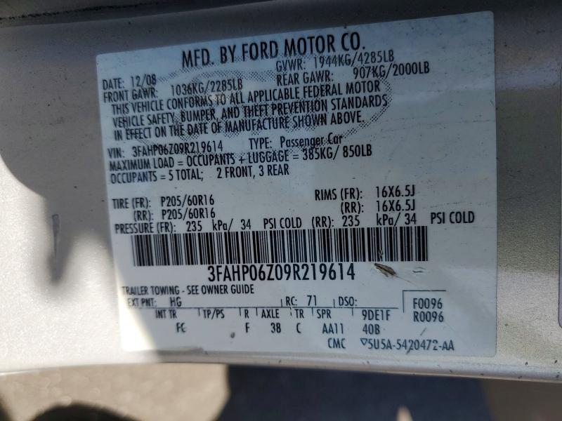 2009 Ford Fusion S 4d Sedan 4 მანქანა იყიდება აუქციონზე, vin: 3FAHP06Z09R219614, აუქციონის ნომერი: 55698156