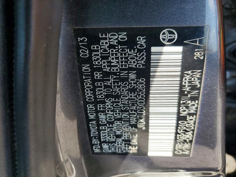 2013 Toyota Yaris მანქანა იყიდება აუქციონზე, vin: JTDKTUD3XDD562806, აუქციონის ნომერი: 58617736