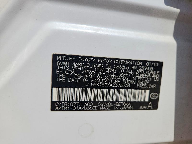 2010 Lexus Es მანქანა იყიდება აუქციონზე, vin: JTHBK1EGXA2376238, აუქციონის ნომერი: 56828366