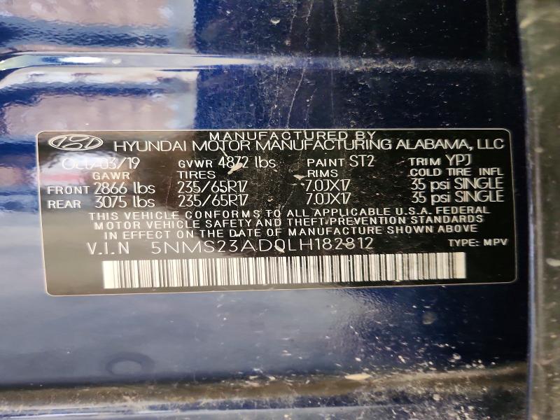 2020 Hyundai Santa Fe მანქანა იყიდება აუქციონზე, vin: 5NMS23AD0LH182812, აუქციონის ნომერი: 58438366