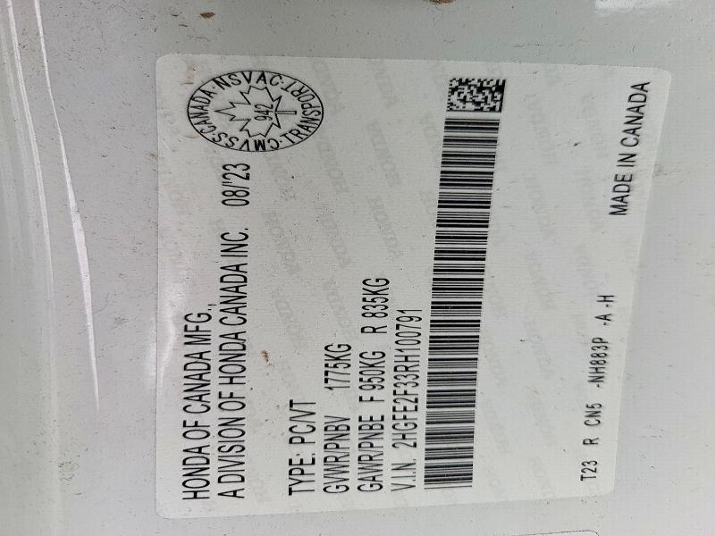 Продажа на аукционе авто 2024 Honda Civic, vin: 2HGFE2F33RH100791, номер лота: 53741506