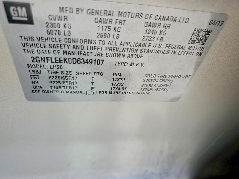 Продаж на аукціоні авто 2013 Chevrolet Equinox, vin: 2GNFLEEK0D6349107, номер лоту: 58142246