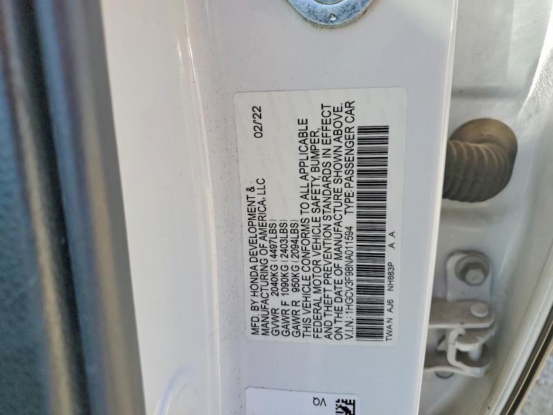 Auction sale of the 2022 Honda Accord, vin: 1HGCV3F98NA011594, lot number: 56817226