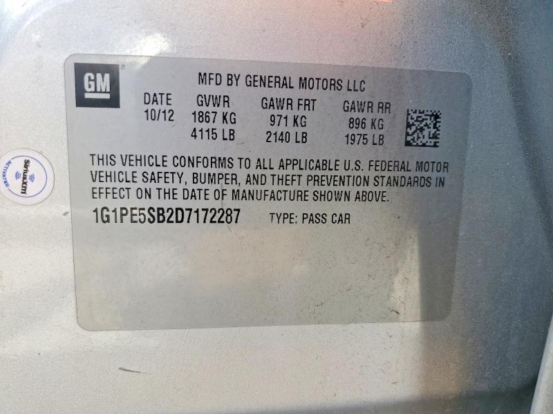 2013 Chevrolet Cruze მანქანა იყიდება აუქციონზე, vin: 1G1PE5SB2D7172287, აუქციონის ნომერი: 57573176