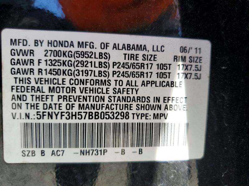 Aukcja sprzedaży 2011 Honda Pilot, vin: 5FNYF3H57BB053298, numer aukcji: 54967476