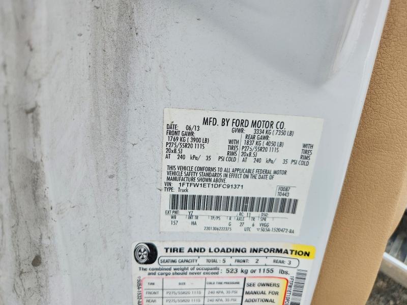 2013 Ford F150 მანქანა იყიდება აუქციონზე, vin: 1FTFW1ET1DFC91371, აუქციონის ნომერი: 57630306