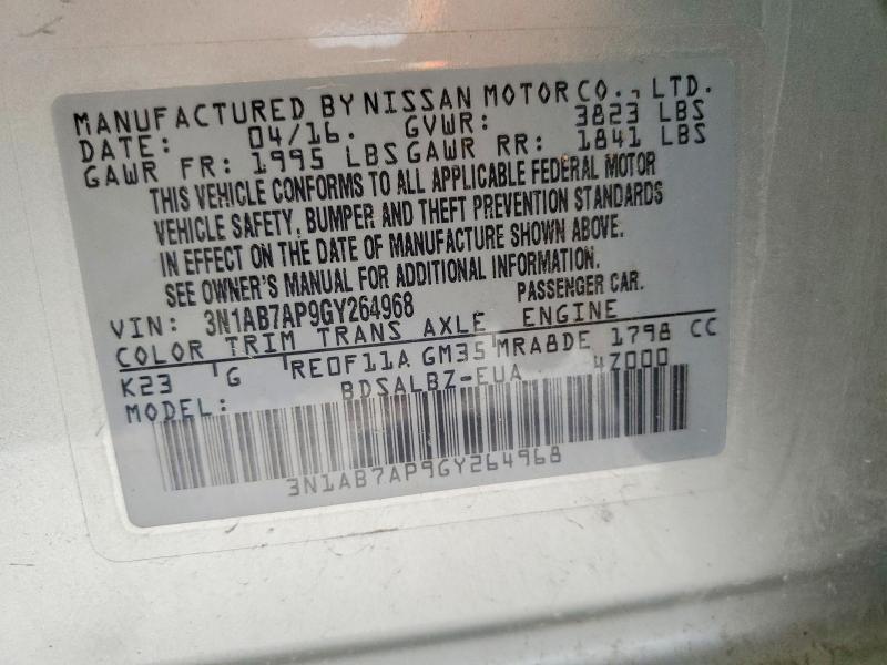 Продаж на аукціоні авто 2016 Nissan Sentra, vin: 3N1AB7AP9GY264968, номер лоту: 57938716