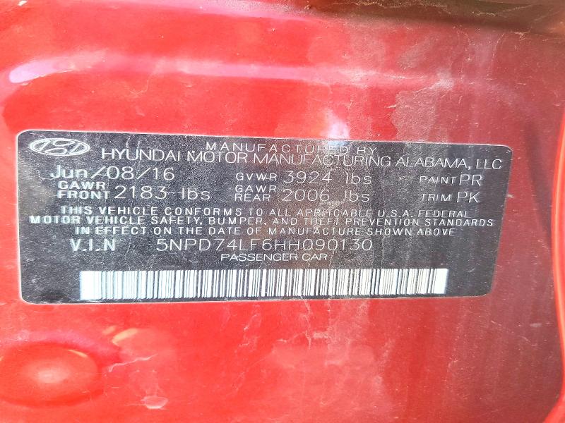 2017 Hyundai Elantra მანქანა იყიდება აუქციონზე, vin: 5NPD74LF6HH090130, აუქციონის ნომერი: 55787306