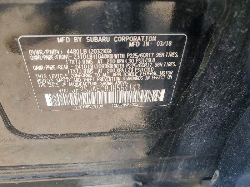 Aukcja sprzedaży 2018 Subaru Forester, vin: JF2SJAEC8JH564143, numer aukcji: 56086316
