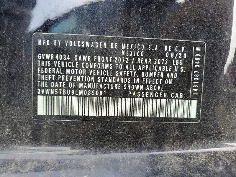 2020 Volkswagen Jetta მანქანა იყიდება აუქციონზე, vin: 3VWN57BU9LM089081, აუქციონის ნომერი: 55880056