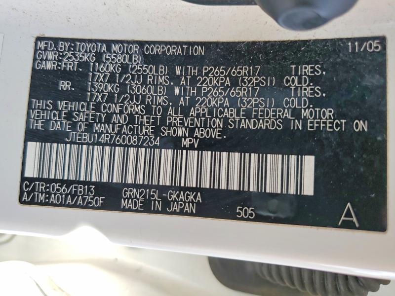 Продаж на аукціоні авто 2006 Toyota 4runner, vin: JTEBU14R760087234, номер лоту: 54895146