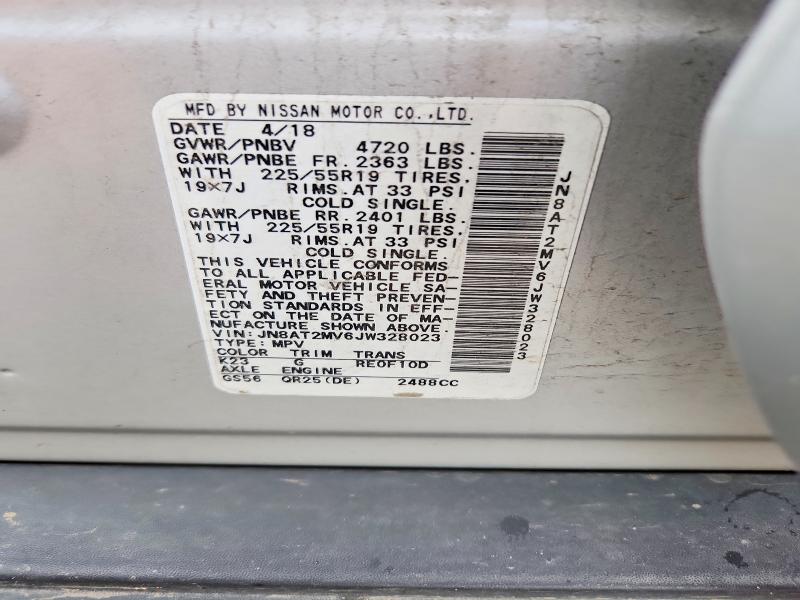 57803866 :رقم المزاد ، JN8AT2MV6JW328023 vin ، 2018 Nissan Rogue مزاد بيع