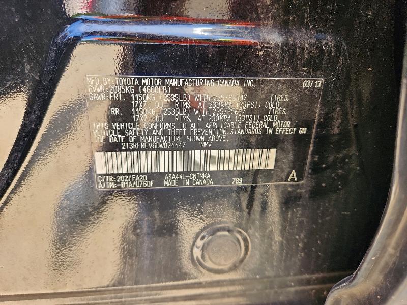 56730826 :رقم المزاد ، 2T3RFREV6DW024447 vin ، 2013 Toyota Rav4 مزاد بيع