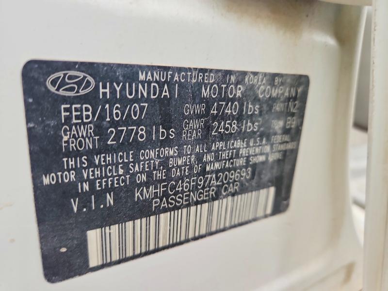 2007 Hyundai Azera მანქანა იყიდება აუქციონზე, vin: KMHFC46F97A209693, აუქციონის ნომერი: 58393306