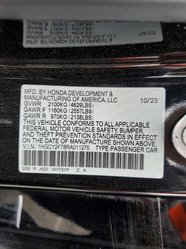 Продаж на аукціоні авто 2024 Honda Accord, vin: 1HGCY2F78RA011276, номер лоту: 57086166