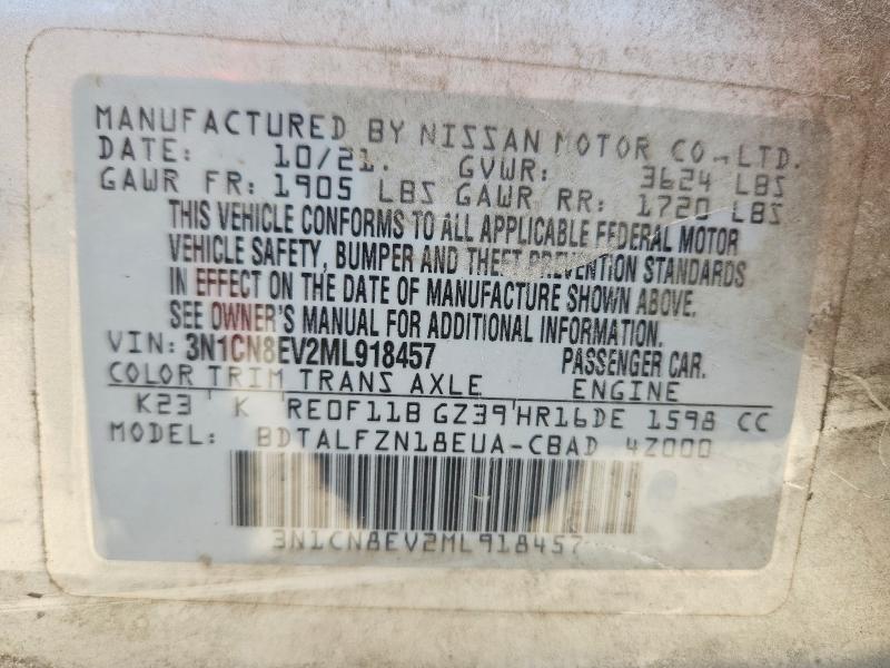 58449116 :رقم المزاد ، 3N1CN8EV2ML918457 vin ، 2021 Nissan Versa مزاد بيع