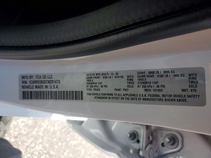 2026 Ram 1500 მანქანა იყიდება აუქციონზე, vin: 1C6RREBG6TN281479, აუქციონის ნომერი: 55552456