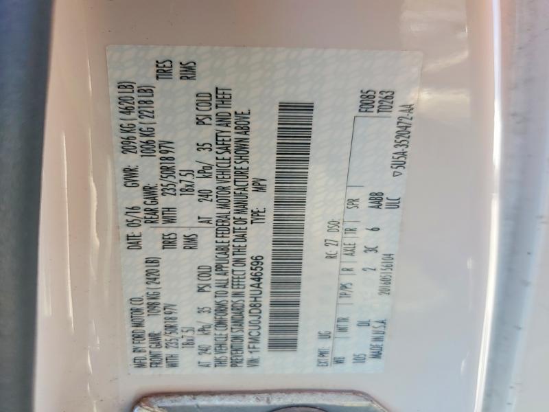 2017 Ford Escape მანქანა იყიდება აუქციონზე, vin: 1FMCU0JD8HUA46596, აუქციონის ნომერი: 56024376