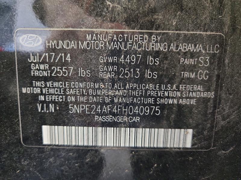 2015 Hyundai Sonata მანქანა იყიდება აუქციონზე, vin: 5NPE24AF4FH040975, აუქციონის ნომერი: 56219576