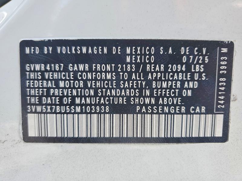 Aukcja sprzedaży 2025 Volkswagen Jetta, vin: 3VW5X7BU5SM103938, numer aukcji: 58838236