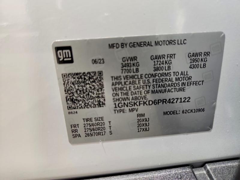 55992336 :رقم المزاد ، 1GNSKFKD6PR427122 vin ، 2023 Chevrolet Suburban مزاد بيع