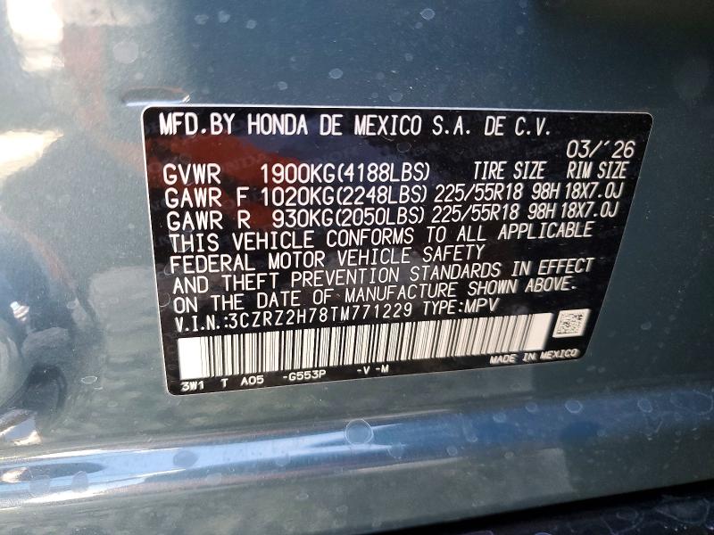 Aukcja sprzedaży 2026 Honda Hr-v, vin: 3CZRZ2H78TM771229, numer aukcji: 56184856