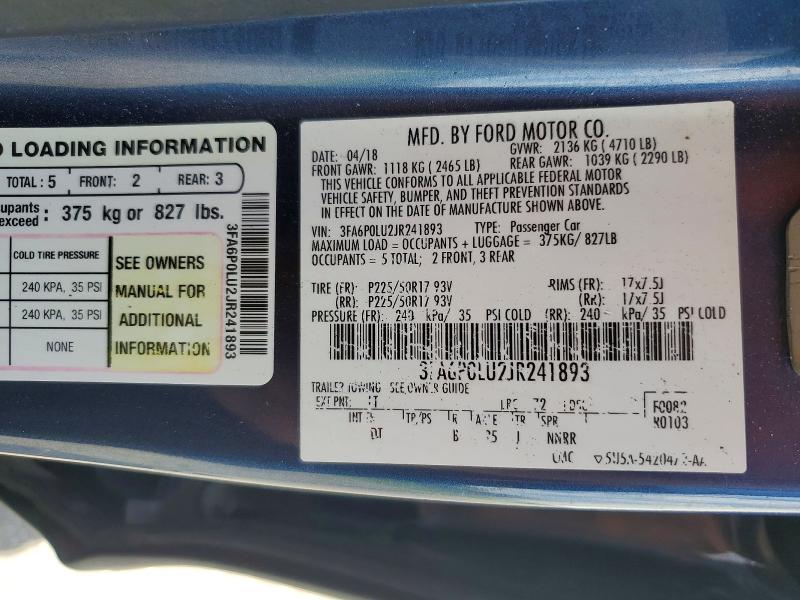 Продажа на аукционе авто 2018 Ford Fusion, vin: 3FA6P0LU2JR241893, номер лота: 55694376