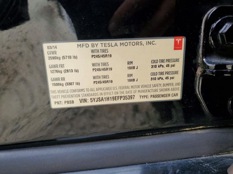 58150996 :رقم المزاد ، 5YJSA1H19EFP35397 vin ، 2014 Tesla Model S مزاد بيع