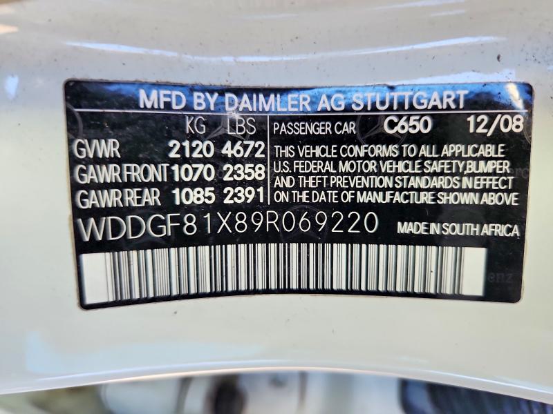 Продажа на аукционе авто 2009 Mercedes-benz C, vin: WDDGF81X89R069220, номер лота: 57066166