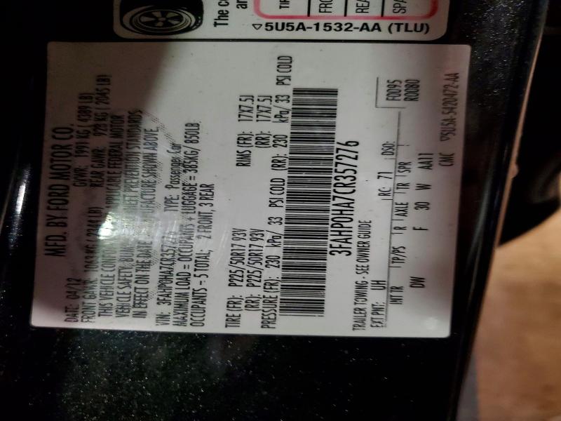 Продаж на аукціоні авто 2012 Ford Fusion, vin: 3FAHP0HA7CR357276, номер лоту: 58077116
