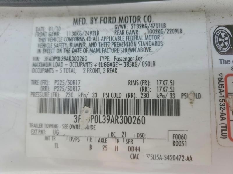 Продажа на аукционе авто 2010 Ford Fusion, vin: 3FADP0L39AR300260, номер лота: 56074476