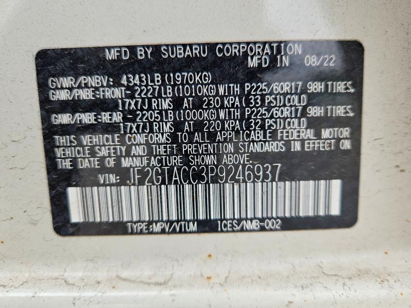 56758926 :رقم المزاد ، JF2GTACC3P9246937 vin ، 2023 Subaru Crosstrek مزاد بيع