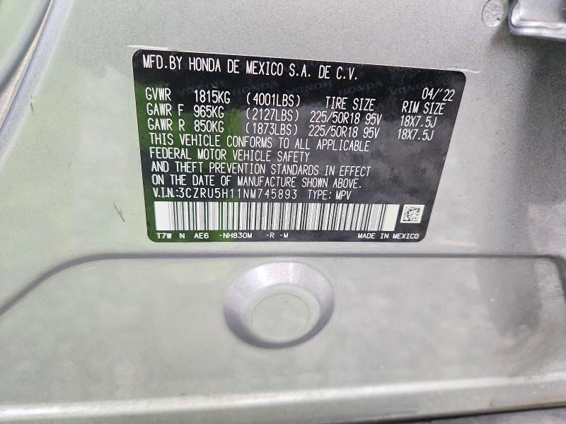 Auction sale of the 2022 Honda Hr-v, vin: 3CZRU5H11NM745893, lot number: 56967886