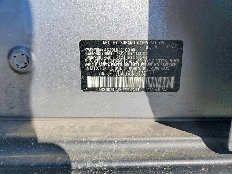 Продажа на аукционе авто 2022 Subaru Wrx, vin: JF1VBAU68N8024677, номер лота: 55686266