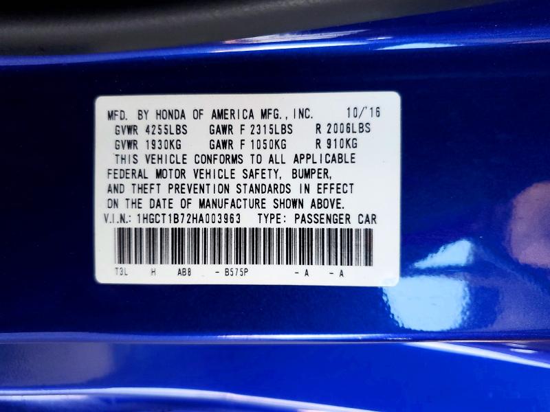 Продажа на аукционе авто 2017 Honda Accord, vin: 1HGCT1B72HA003963, номер лота: 58442306
