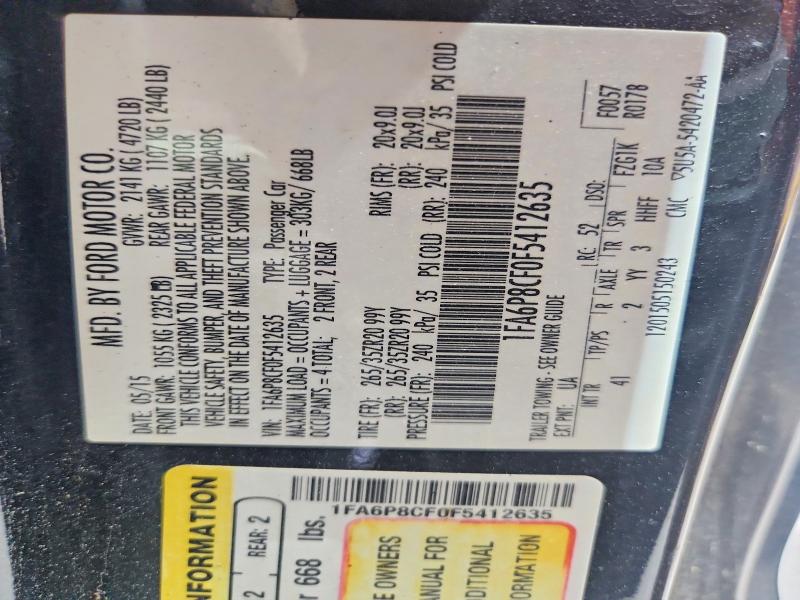 Auction sale of the 2015 Ford Mustang, vin: 1FA6P8CF0F5412635, lot number: 58449976