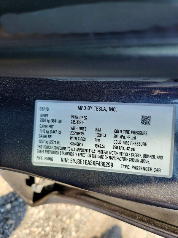 58168876 :رقم المزاد ، 5YJ3E1EA3KF436299 vin ، 2019 Tesla Model 3 مزاد بيع