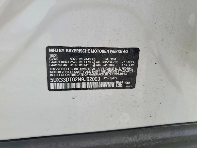 57266906 :رقم المزاد ، 5UX33DT02N9J82003 vin ، 2022 Bmw X4 مزاد بيع