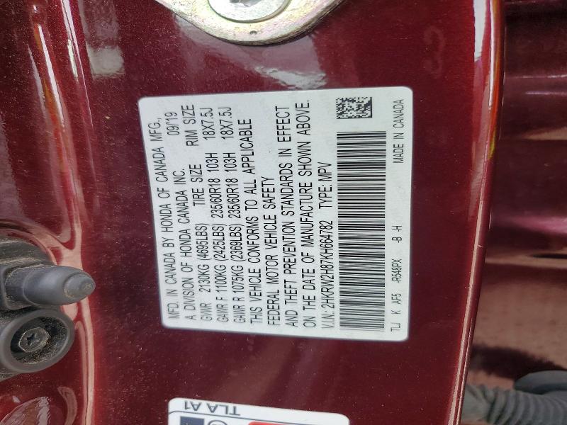 Продаж на аукціоні авто 2019 Honda Cr-v, vin: 2HKRW2H87KH664782, номер лоту: 57909586