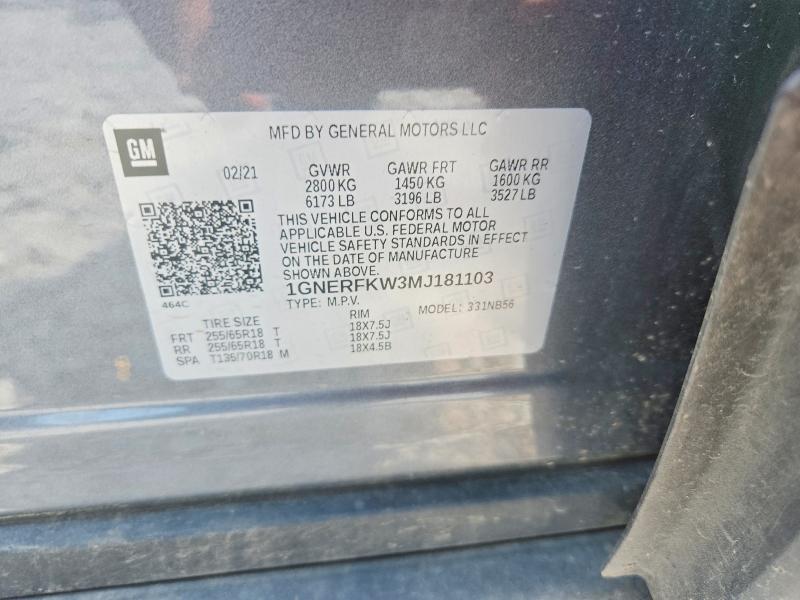 Aukcja sprzedaży 2021 Chevrolet Traverse, vin: 1GNERFKW3MJ181103, numer aukcji: 58295296